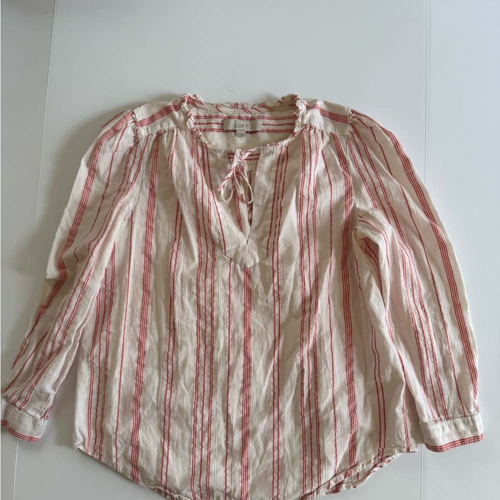 LOFT 100% Cotton Striped Peasant Blouse Small. 🌸 - Picture 2 of 7